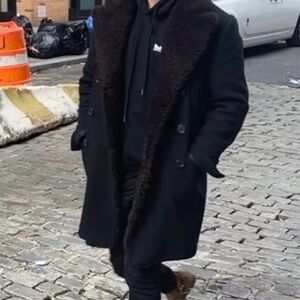 Dolce & Gabbana Black Pea Coat with Shearling